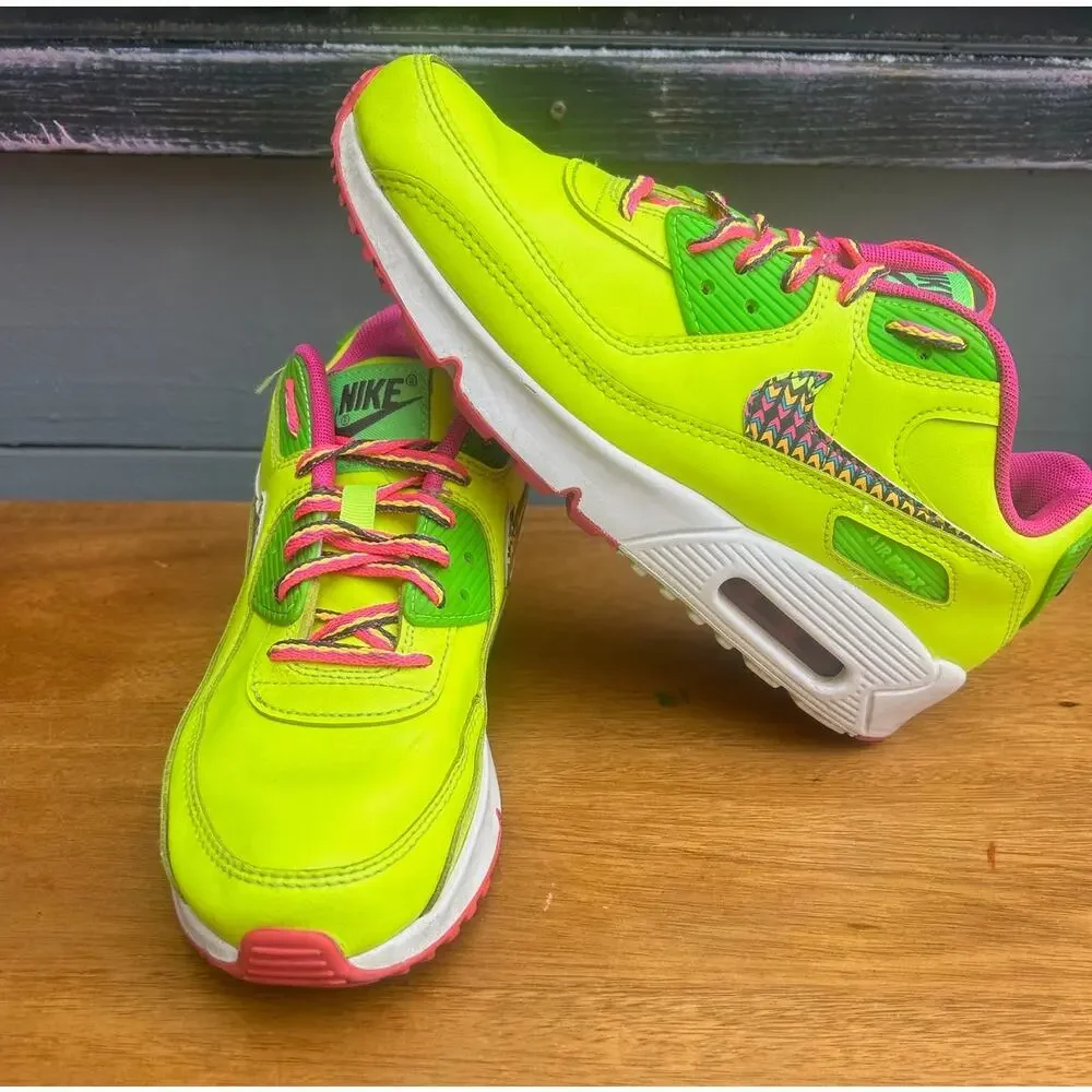 Nike Air Max 90 GS Volt Neon Green Pink Zigzag Swoosh Youth 5.5Y - Picture 6 of 8
